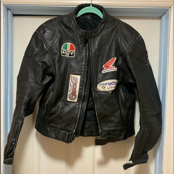 agv Other - Black agv lightly padded leather motorcycle jacket size 42